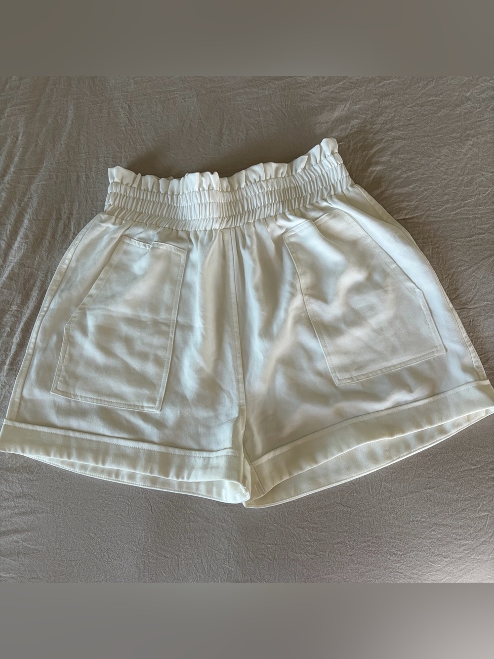 glam White High-Waist Paperbag Shorts with Front Pockets